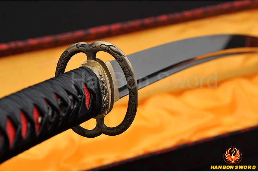 Japanese Samurai Sword Katana Oil Quenched DAMASCUS Steel Musashi Iron Tsuba 41" 