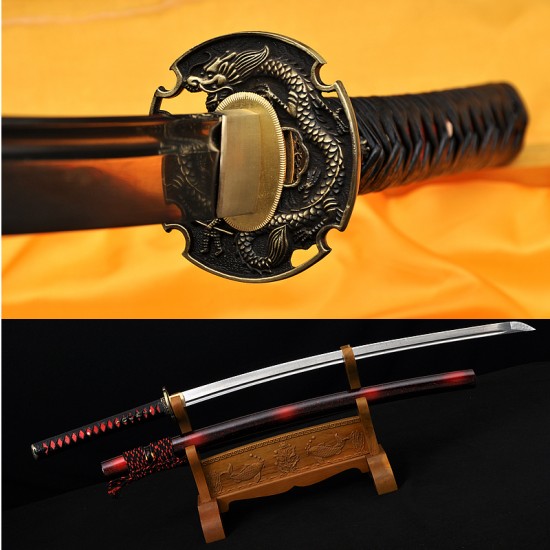 Leathe ITO Dragon TSUBA Full Tang Blade Oil Quenched JAPANESE SAMURAI SWORD KATANA