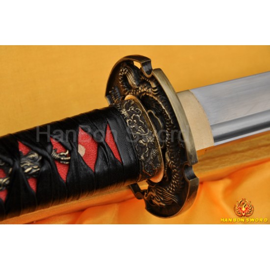 Leathe ITO Dragon TSUBA Full Tang Blade Oil Quenched JAPANESE SAMURAI SWORD KATANA
