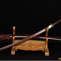 Japanese KATANA Sword Black&Red Damascus Oil Quenched Full Tang Blade Dragon Koshirae 