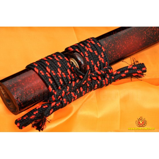 Japanese KATANA Sword Black&Red Damascus Oil Quenched Full Tang Blade Dragon Koshirae 