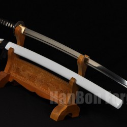 Japanese KATANA Sword Hand Forged 1060 High Carbon Steel Full Tang Blade Samurai Sword With Alloy Tsuba White Saya