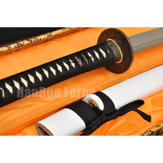 Japanese KATANA Sword Hand Forged 1060 High Carbon Steel Full Tang Blade Samurai Sword With Alloy Tsuba White Saya