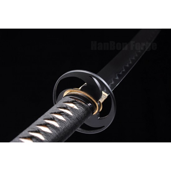 Japanese Samurai Sword T10 Steel Clay Tempered HIRA-ZUKURI Blade Iron Tsuba