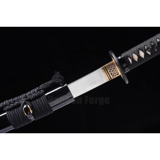 Japanese Samurai Sword T10 Steel Clay Tempered HIRA-ZUKURI Blade Iron Tsuba