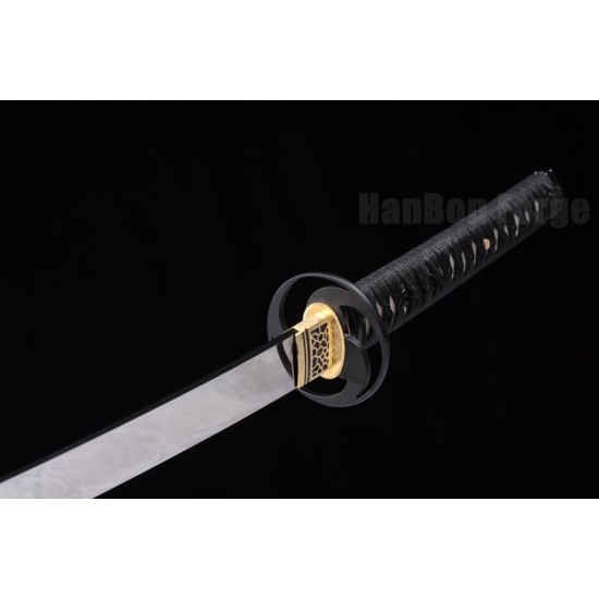 Japanese Samurai Sword T10 Steel Clay Tempered HIRA-ZUKURI Blade Iron Tsuba