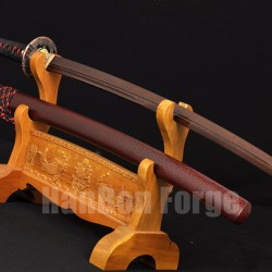 Japanese KATANA Sword Handmade Full Tang Red Damascus Steel Blade Clay Tempered With Real Hamon 