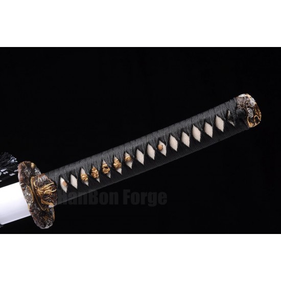 Japanese Samurai Sword T10 Steel Clay Temper HIRA-ZUKURI Blade Dragon Paint Saya