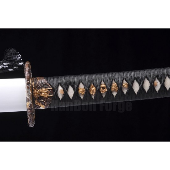 Japanese Samurai Sword T10 Steel Clay Temper HIRA-ZUKURI Blade Dragon Paint Saya