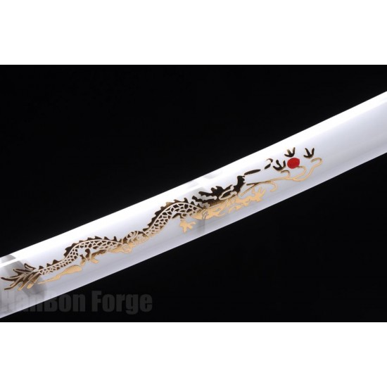 Japanese Samurai Sword T10 Steel Clay Temper HIRA-ZUKURI Blade Dragon Paint Saya