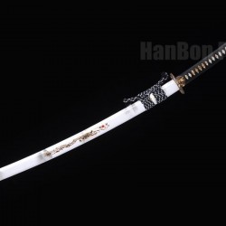 Japanese Samurai Sword T10 Steel Clay Temper HIRA-ZUKURI Blade Dragon Paint Saya