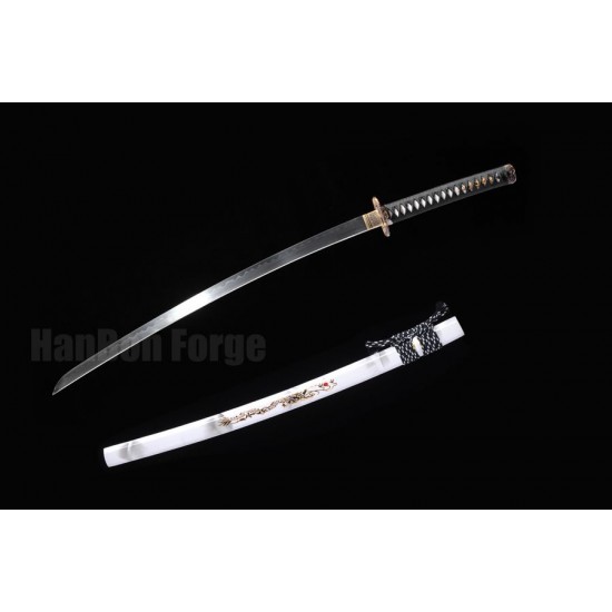 Japanese Samurai Sword T10 Steel Clay Temper HIRA-ZUKURI Blade Dragon Paint Saya