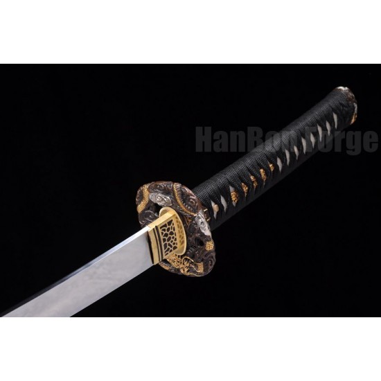 Japanese Samurai Sword T10 Steel Clay Temper HIRA-ZUKURI Blade Dragon Paint Saya