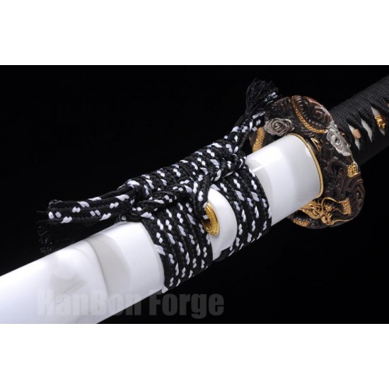 Japanese Samurai Sword T10 Steel Clay Temper HIRA-ZUKURI Blade Dragon Paint Saya