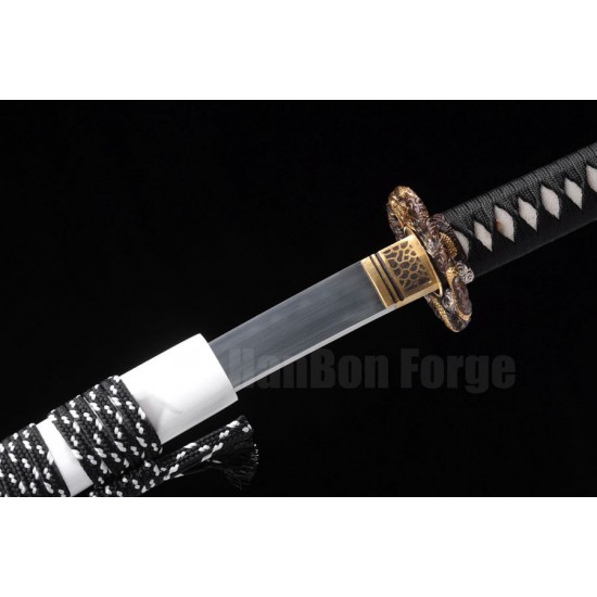 Japanese Samurai Sword T10 Steel Clay Temper HIRA-ZUKURI Blade Dragon Paint Saya