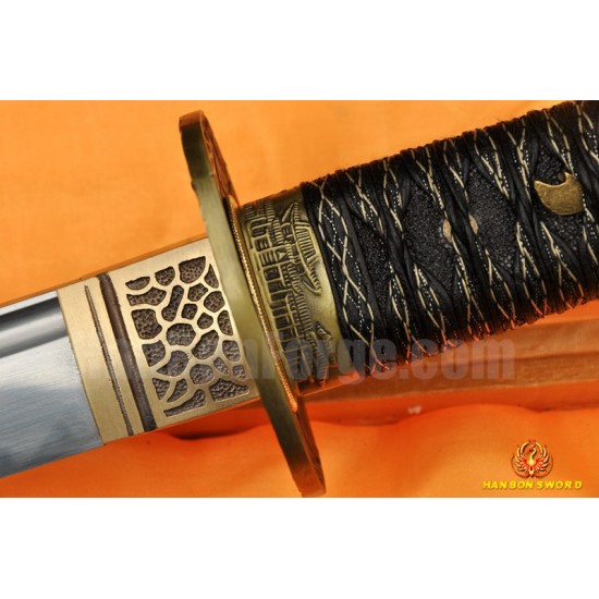 Japanese Samurai Sword Unokubi-Zukuri Full Tang Clay tempered Blade Bamboo Sheath