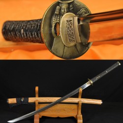 Japanese Samurai Sword Unokubi-Zukuri Full Tang Clay tempered Blade Bamboo Sheath