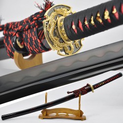 Fully Hand Forged Damascus Black Steel Clay Tempered Blade Dragon Koshirae KATANA Japanese Samurai Sword