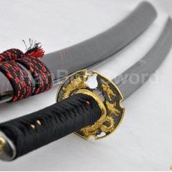 Fully Hand Forged Damascus Black Steel Clay Tempered Blade Dragon Koshirae KATANA Japanese Samurai Sword