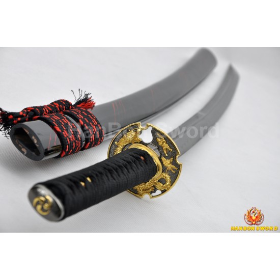 Fully Hand Forged Damascus Black Steel Clay Tempered Blade Dragon Koshirae KATANA Japanese Samurai Sword