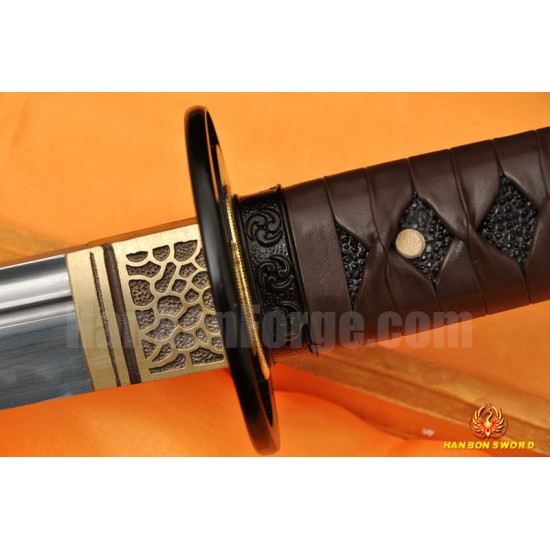 Japanese Samurai Sword Unokubi-Zukuri Full Tang Clay tempered Blade Leather straps