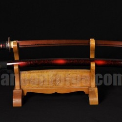 Tradtional Handmade Japanese Sword KATANA Black&Red Damascus Oil Quenched Full Tang Blade 