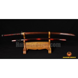 Tradtional Handmade Japanese Sword KATANA Black&Red Damascus Oil Quenched Full Tang Blade 