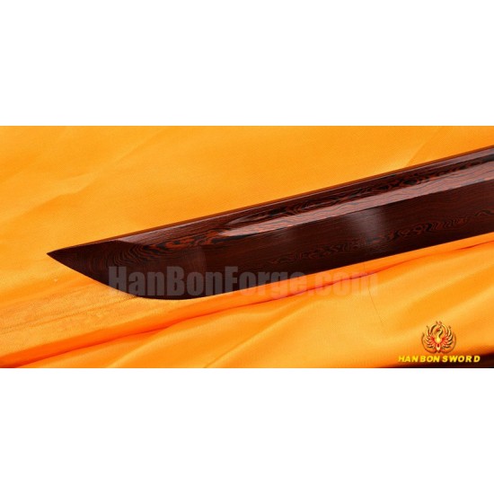 Tradtional Handmade Japanese Sword KATANA Black&Red Damascus Oil Quenched Full Tang Blade 