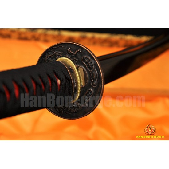 Tradtional Handmade Japanese Sword KATANA Black&Red Damascus Oil Quenched Full Tang Blade 