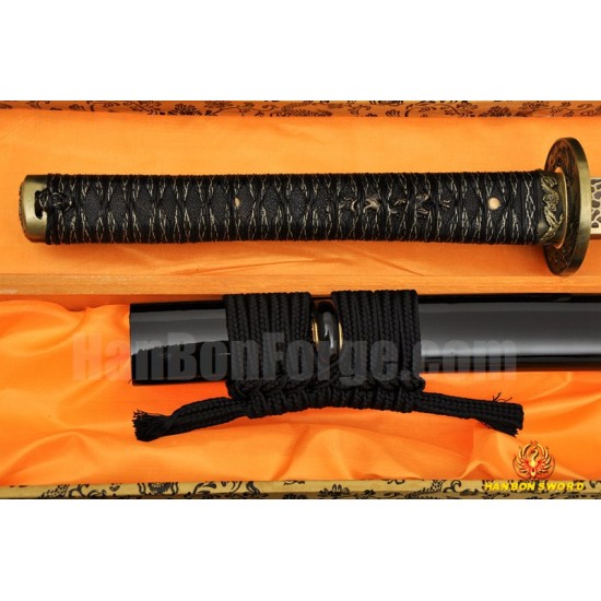 JAPANESE SAMURAI SWORD BRASS DRAGON KOSHIRAE KATANA LEATHER ITO CLAY TEMPERED FULL TANG BLADE