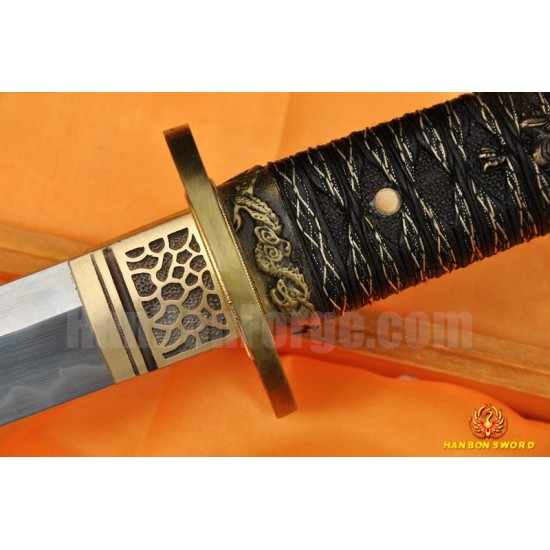 JAPANESE SAMURAI SWORD BRASS DRAGON KOSHIRAE KATANA LEATHER ITO CLAY TEMPERED FULL TANG BLADE
