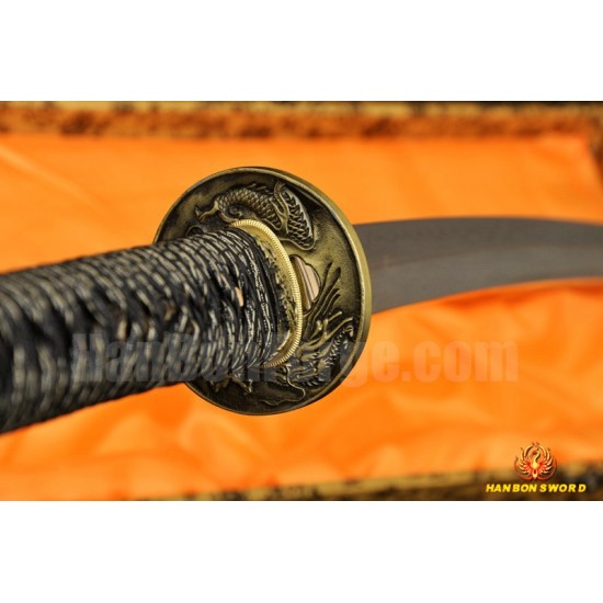 JAPANESE SAMURAI SWORD BRASS DRAGON KOSHIRAE KATANA LEATHER ITO CLAY TEMPERED FULL TANG BLADE