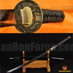 JAPANESE SAMURAI SWORD BRASS DRAGON KOSHIRAE KATANA LEATHER ITO CLAY TEMPERED FULL TANG BLADE