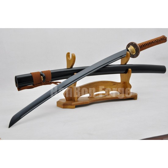 Japanese KATANA Sword Handmade Full Tang 1060 Carbon Steel Black Blade With Alloy Tsuba