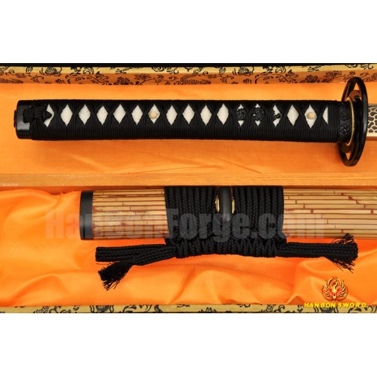 Hand Forged Japanese Samurai Sword KATANA CLAY TEMPERED FULL TANG BLADE BAMBOO SAYA