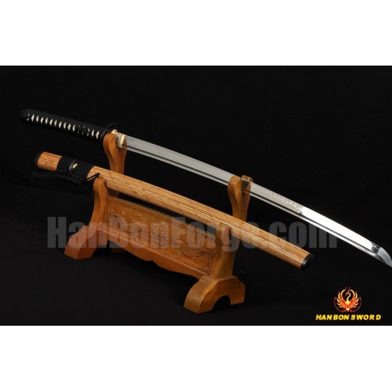 Hand Forged Japanese Samurai Sword KATANA CLAY TEMPERED FULL TANG BLADE BAMBOO SAYA