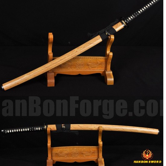 Hand Forged Japanese Samurai Sword KATANA CLAY TEMPERED FULL TANG BLADE BAMBOO SAYA