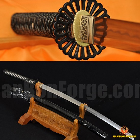 Fully Hand Forged Damascus Steel Clay Tempered Blade IRON Koshiare KATANA Japanese Samurai Sword