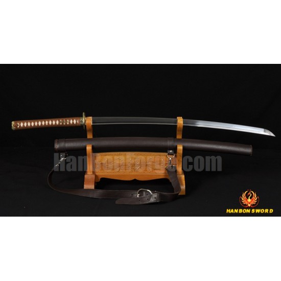 Leather Saya 8192 Layers Damascus Steel Oil Quenched Full Tang Blade Japanese Sword KATANA