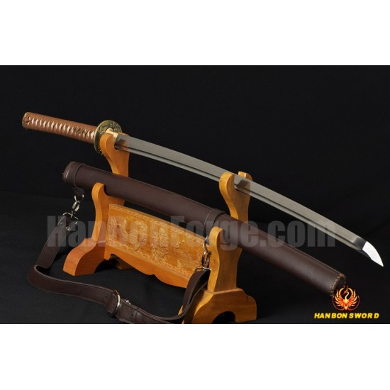 Leather Saya 8192 Layers Damascus Steel Oil Quenched Full Tang Blade Japanese Sword KATANA