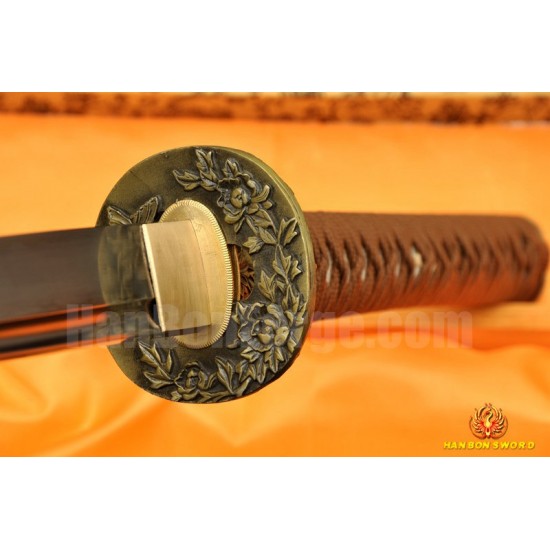 Leather Saya 8192 Layers Damascus Steel Oil Quenched Full Tang Blade Japanese Sword KATANA