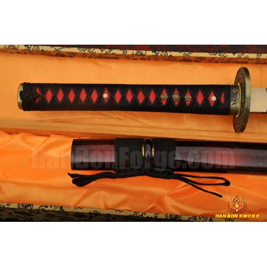 Red Damascus Folded Steel Full Tang Blade Japanese KATANA Samurai Sword