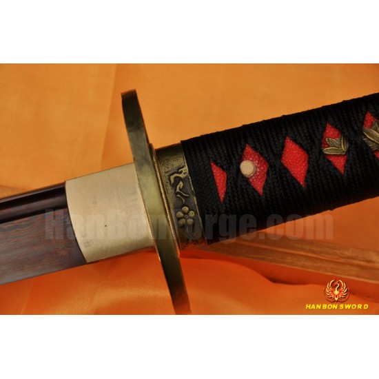 Red Damascus Folded Steel Full Tang Blade Japanese KATANA Samurai Sword