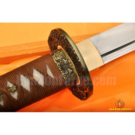 Flower Koshirae KATANA Damascus Steel Oil Quenched Blade Japanese Samurai Sword