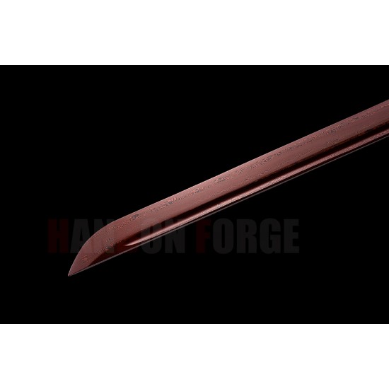 Red Blade Folded Steel Shirasaya With Buffalo Horns Handle Huali Wood Saya