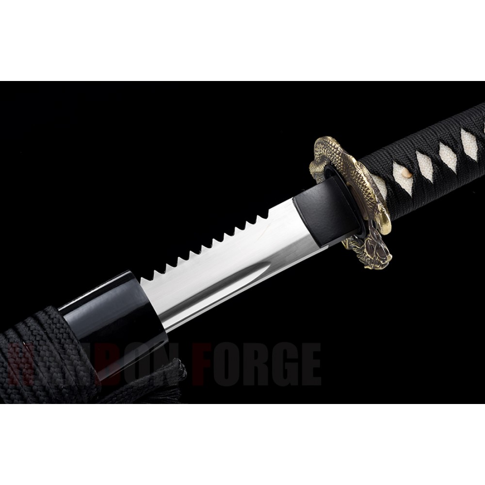 Serrated Blade Japanese Samurai Sword Handmade T10 Steel Blade
