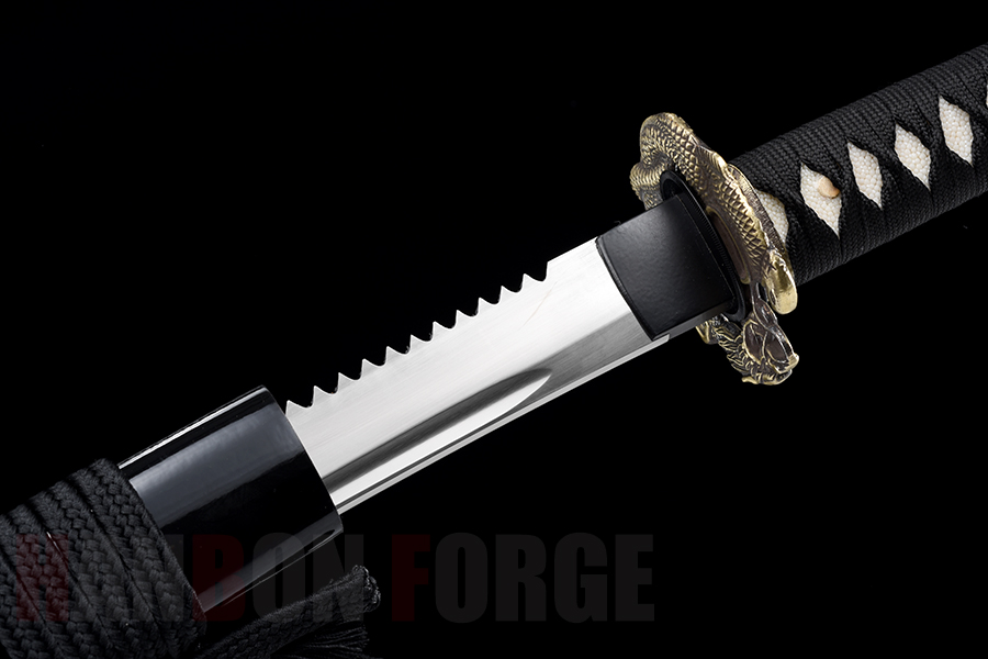 vask kobber græs Serrated Blade Japanese Samurai Sword Handmade T10 Steel Blade