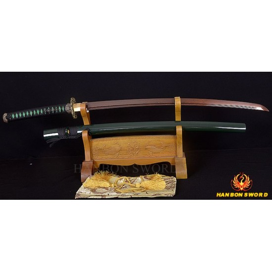 Handmade Japanese Samurai Sword KATANA Damascus Folded Steel Black & Red Full Tang Blade