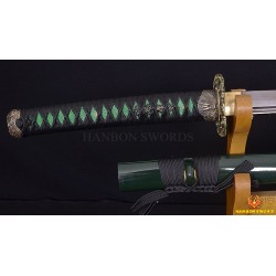 Handmade Japanese Samurai Sword KATANA Damascus Folded Steel Black & Red Full Tang Blade
