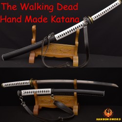 The Walking Dead Sword-Michonne's KATANA Zombie Killer DAMASCUS Steel Clay Tempered Blade